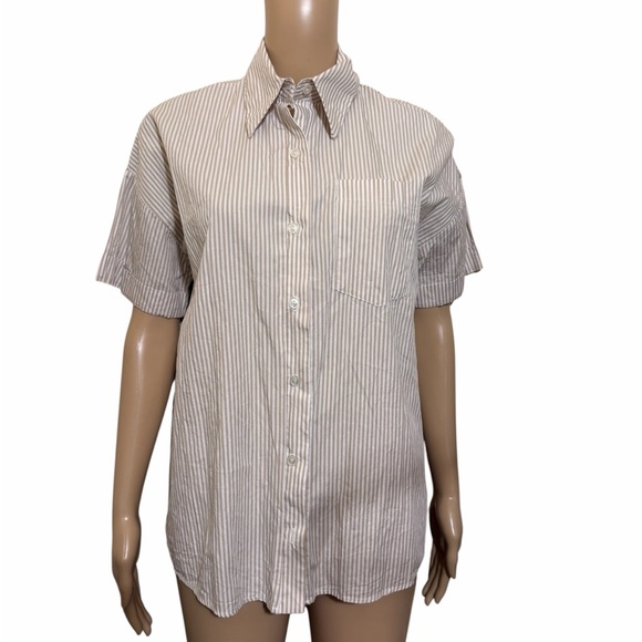 Lisa Says Gah Striped Button Down Shirt - White and Brown - Picture 2 of 8